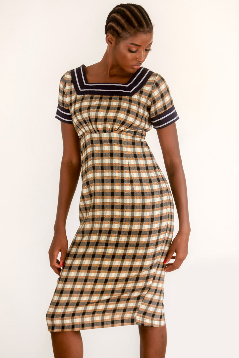 Keisha Dress Plaid Brown Victoria Grace Online Keisha Dress Plaid Brown Victoria Grace Online